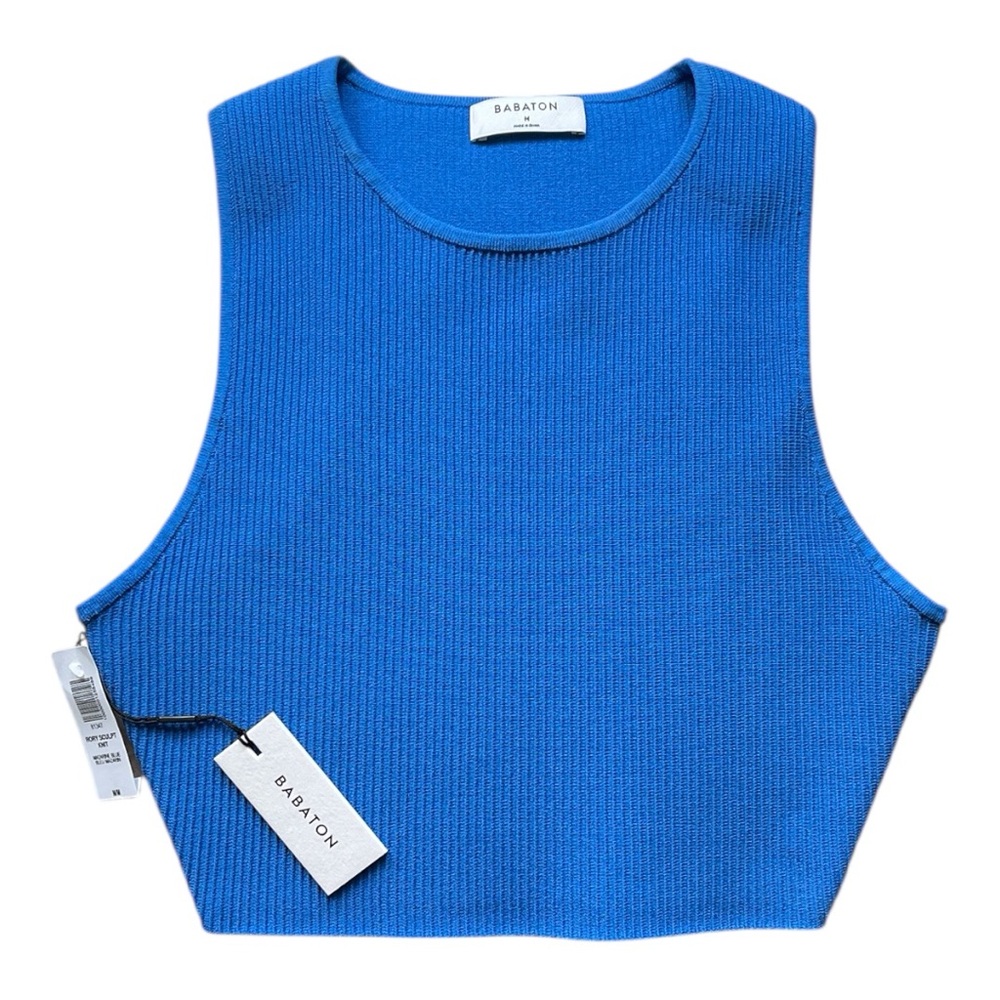 NWT Aritzia Babaton Sculpt Knit Rory Racer Cropped Tank in Mazarine Blue